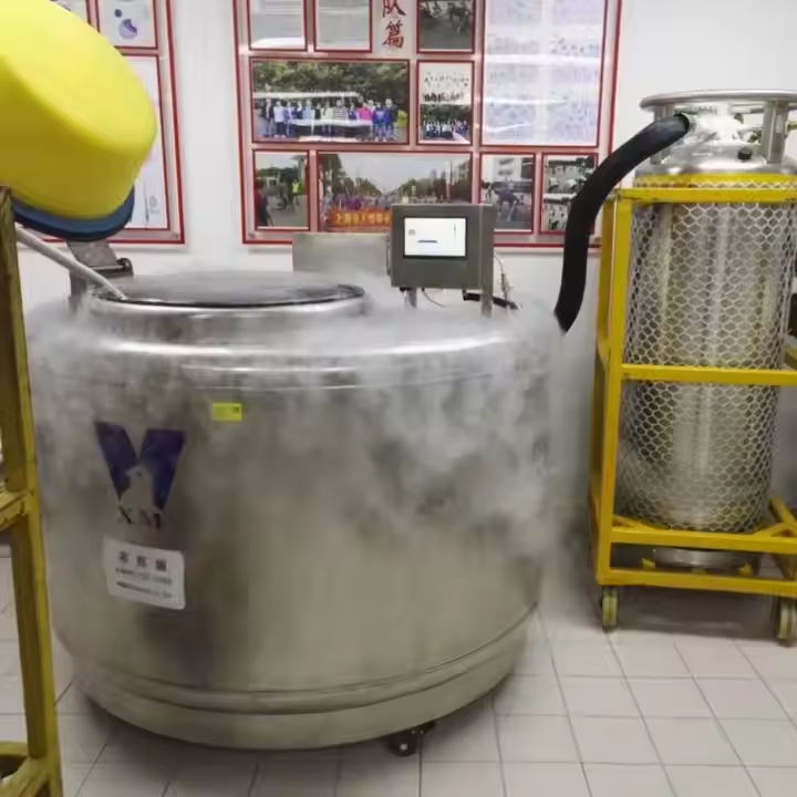 使用液氮罐凍存，外部結霜